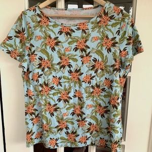 Talbots Tropical Boatneck Cotton T-Shirt (Size Large) blue orange vacation